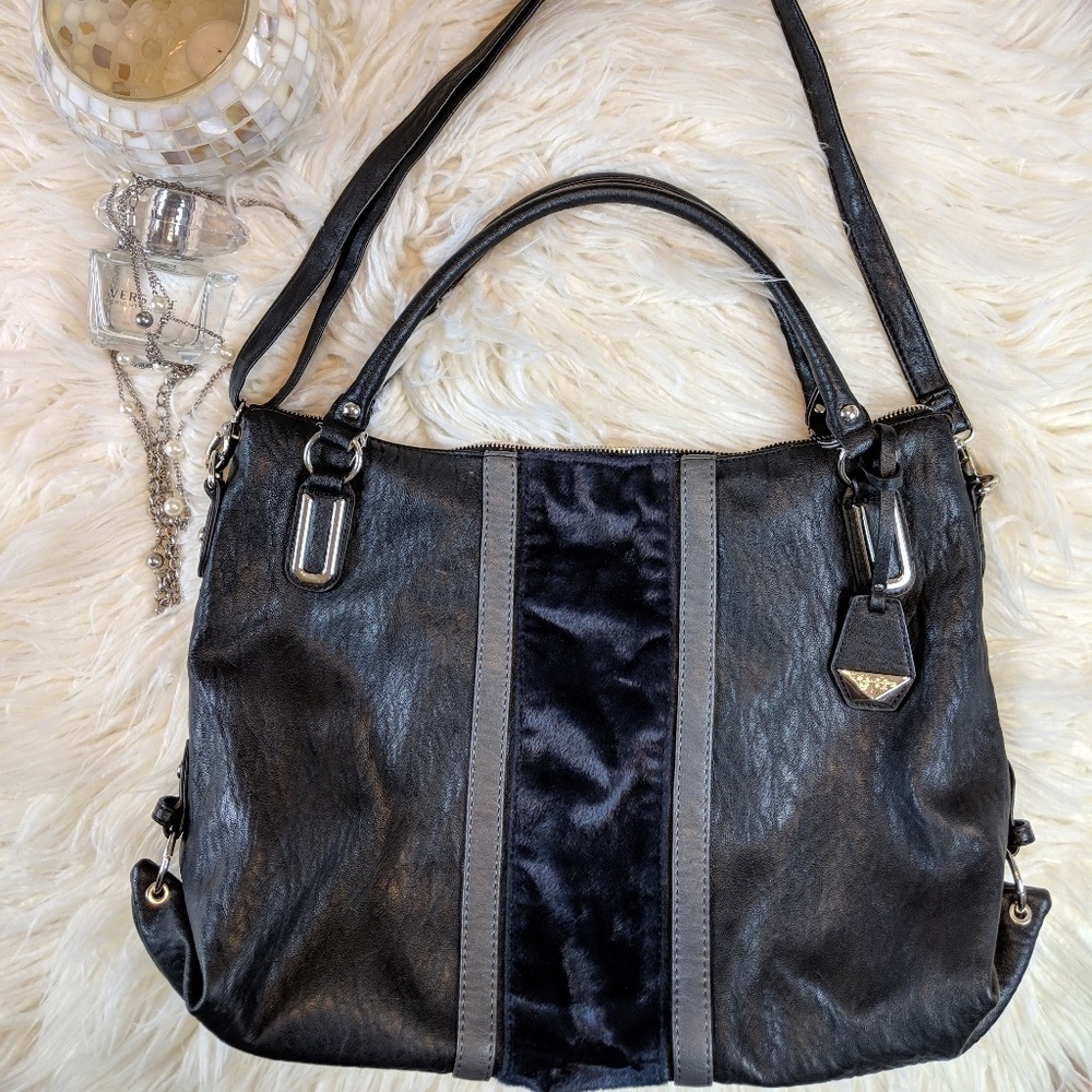 Jessica Simpson Purse‎ Women’s Black Fur/Faux Leather Satchel Luxury Office Mod